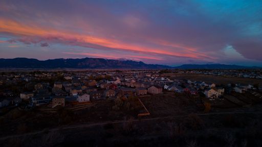 A beautiful sunrise view over a cityscape in small town Colorado