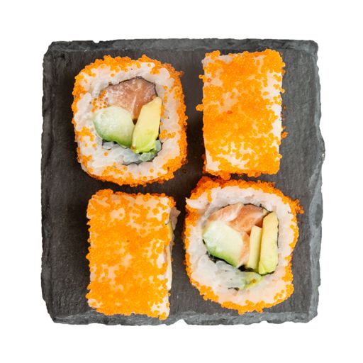 A top view of sushi rolls isolated on a white background
