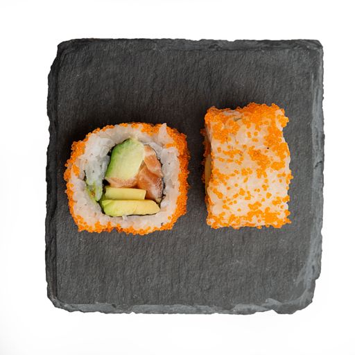 A top view of sushi rolls isolated on a white background