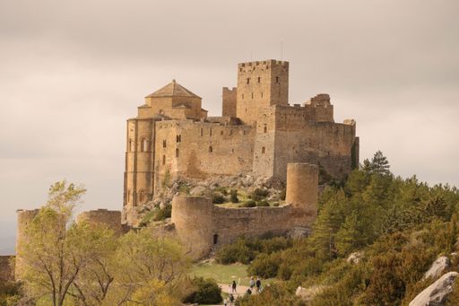 The Castle of Loarre surrounded by the trees in Huesca, Spain