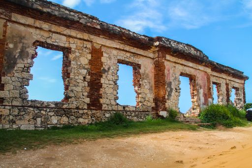 The remainings of the Punta Borinquen Lighthouse against the blue sky