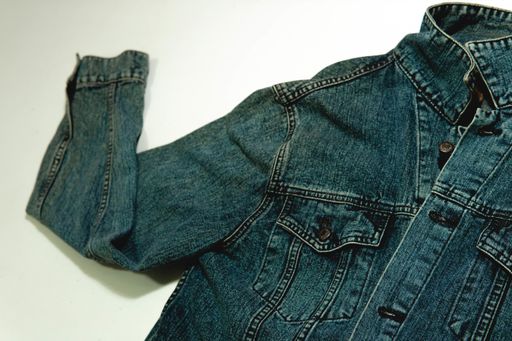 A closeup top view shot of a blue jeans jacket