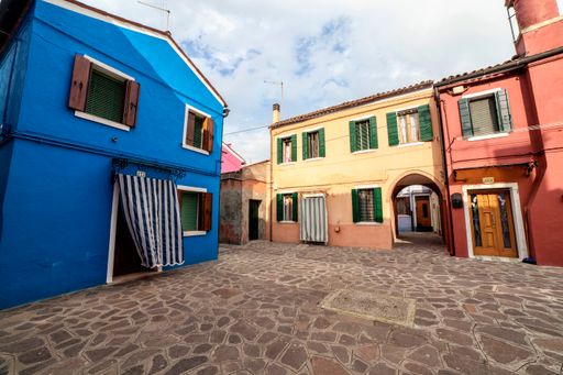 A view of lovely colorful buildings in Burano Island, Venice, Italy