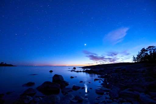 A lake with trees and a night sky in the background, perfect for wallpapers, Porkkalanniemi, Suomenlahti, Finland