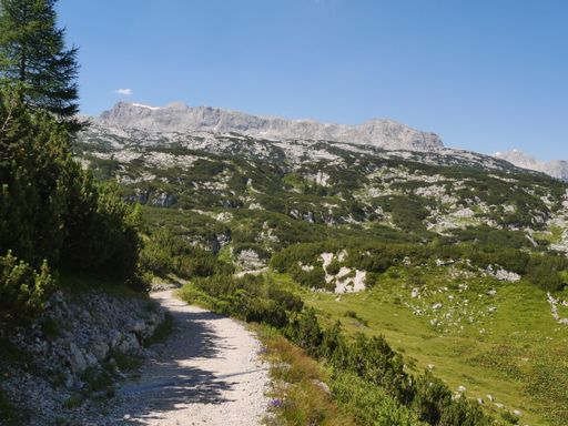 A trail in Karst plateau in the Dachstein group near lake Hallstatt in Salzkammergut, Austria