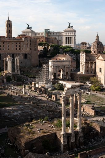 A beautiful shot of the archaeological site of the Roman Forum in the city of Rome, Italy