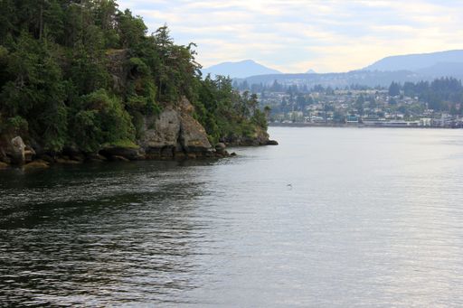 the Nanaimo city seen from the ferry on summer day. British Columbia, Canada