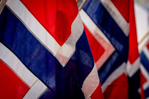 Norwegian flags procession in Haugesund, Norway on constitution day 2022