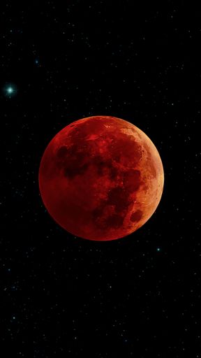 A clear vertical view of the lunar eclipse in the dark sky - red moon