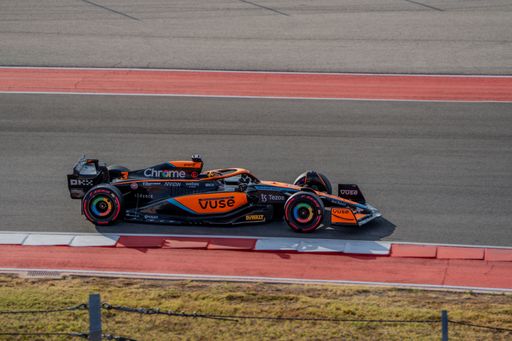 A race car on the track during Formula 1 racing competition in Austin, Texas