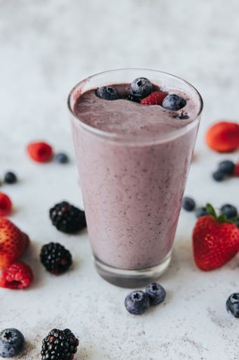 A vertical shot of the Trippel Berry Milkshake