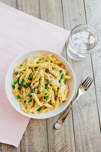 A closeup shot of homemade penne pasta