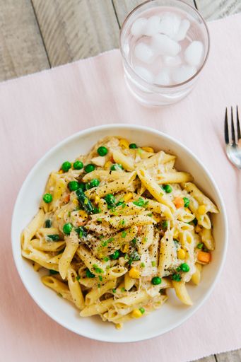 A closeup shot of homemade penne pasta