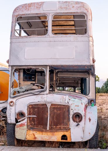 An old abandoned empty retro bus