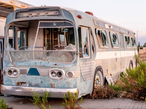 An old abandoned empty retro bus