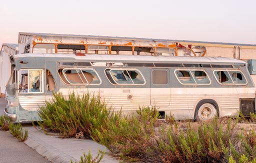 An old abandoned empty retro bus