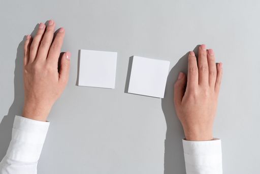 Businesswoman Presenting Different Crutial Messages On Two Notes. Woman Showing Important Information On Memos. Executive Displaying Recent Updates.