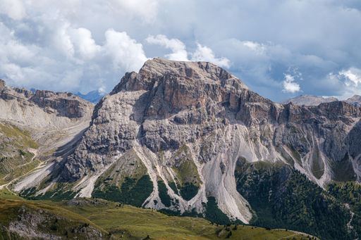 Breathtaking panoramic view of the mountain Seceda in the Dolomites Alps, South Tyrol, Italy