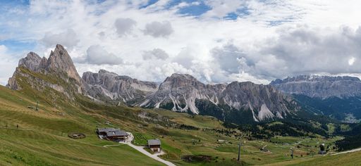 Breathtaking panoramic view of the mountain Seceda in the Dolomites Alps, South Tyrol, Italy