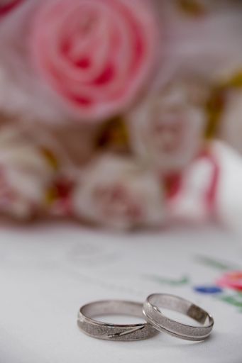 A closeup shot of two metal rings for the wedding