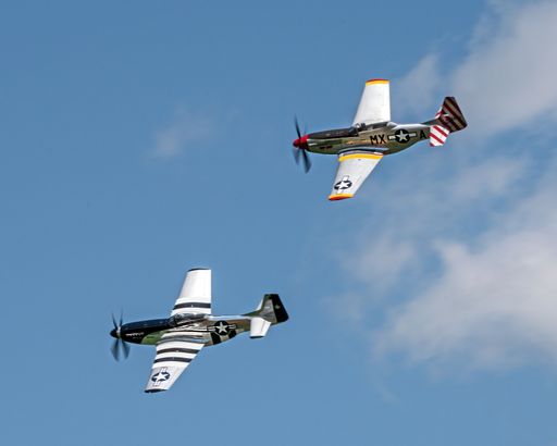 A low angle shot of North American P-51 Mustang during the airshow