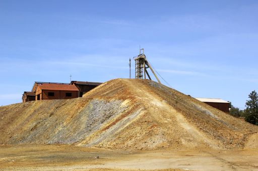 The Lousal mine on hills under the sunlight in Alentejo, Portugal
