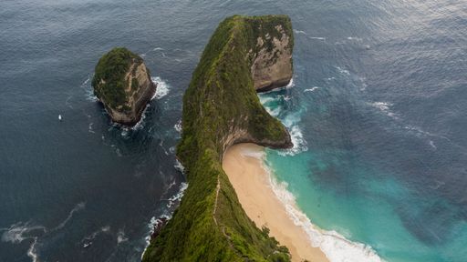 Aerial Drone shot from Kelingking Beach in Nusa Penida, Bali, Indonesi