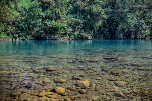 A beautiful shot of a lake near green plantations in Pinglin Village, Taiwan