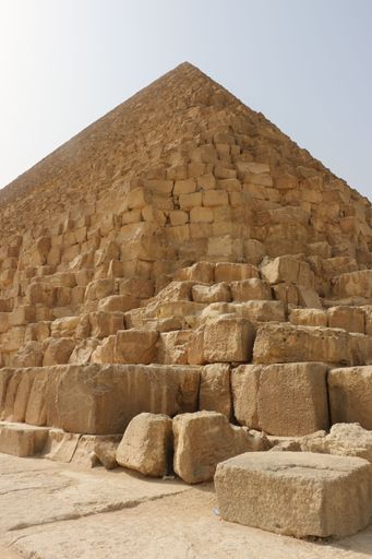 A low angle view of a Egyptian pyramid in a sunny weather