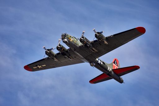 The Boeing B-17 Flying Fortress plane before the crash during the airshow in Dallas, Texas