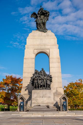 Ottawa, Ontario - October 19, 2022: The National War Memorial in Ottawa, as well as the Tomb of the Unknown Soldier.