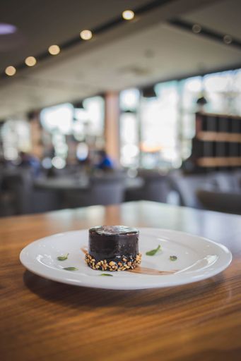 A vertical shot of a delicious-looking dessert