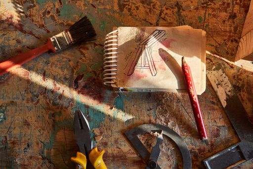 A table with different carpenter's tools
