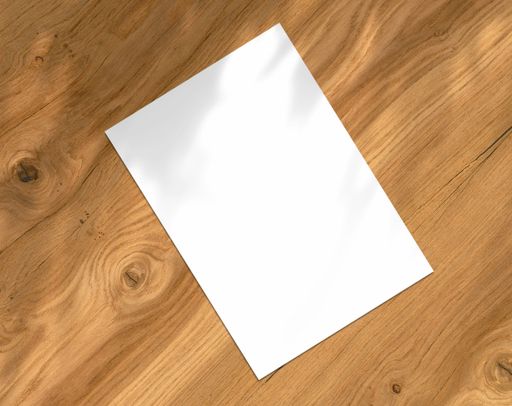 Stack of blank paper sheets for brochure on wooden background, top view