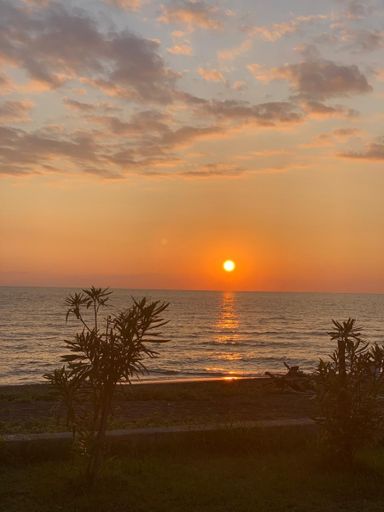 A vertical breathtaking shot of the sun setting in the beach of Shekhvetili village in Georgia