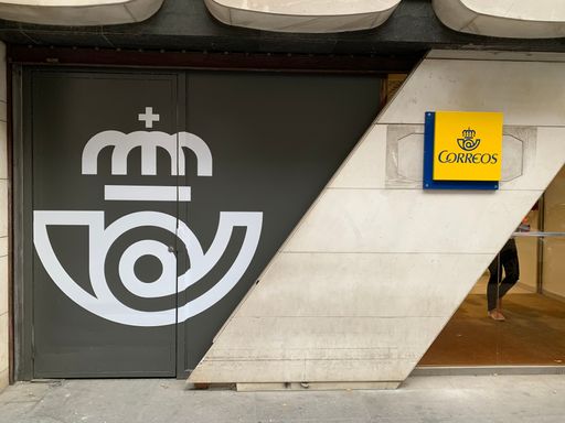 The exterior of the Correos post office in the city of Barcelona, Spain