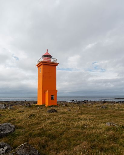 The Stafnesviti orange lighthouse located on the southwest coast of Iceland.