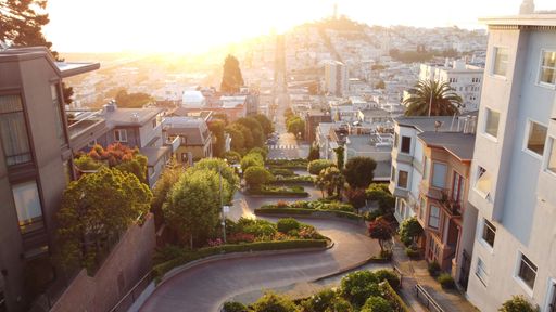 An aerial shot of empty San Francisco during pandemic
