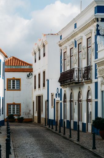 A vertical closeup shot of colored houses of Ericeira