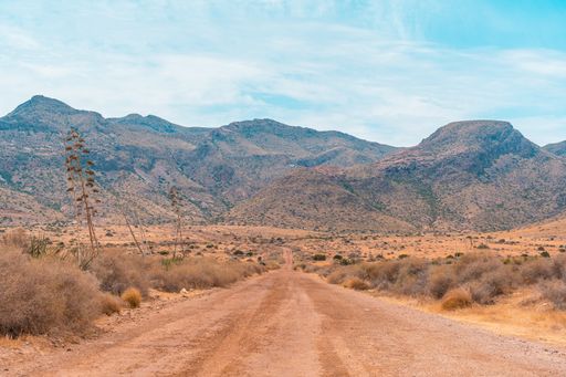 A desert trail in the natural park of Cabo de Gata, Nijar, Andalucia. Spain during daylight