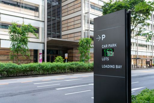 Electronic car Park sign with the number of empty lot. Horizontal shot