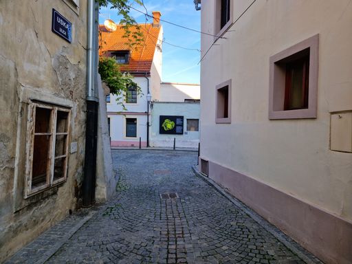 A narrow street in the old town of Varazdin, Croatia.
