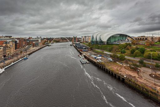 A high angle shot of Newcastle Upon Tyne, the United Kingdom under the gloomy sky