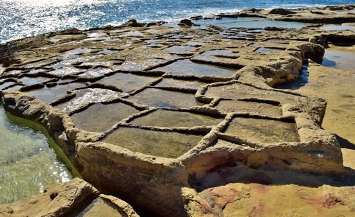 A beautiful landscape with salt pans along the southern coast of Delimara, Malta