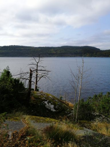 A beautiful view of a cliff near the Farris Lake in Larvik, Norway