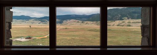 A panoramic shot of window with a view of open sky in  Jackson, Wyoming, USA