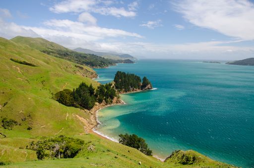 An aerial view of the beautiful French Pass under the cloudy sky in New Zealand
