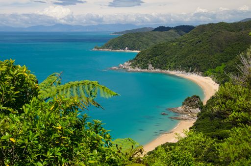 A high angle shot of the blue sea from the Abel Tasman Track, New Zealand