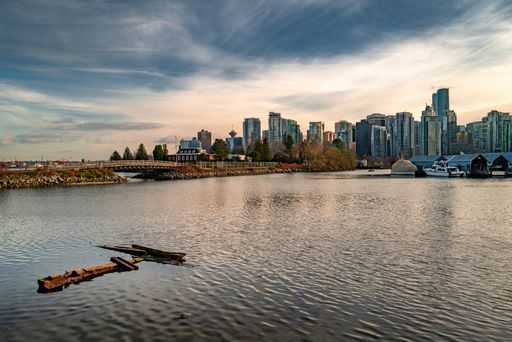 A beautiful view of high-rise buildings near the Coal Harbour in Vancouver
