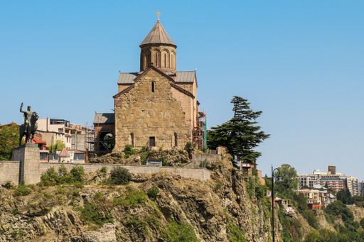 A beautiful shot of an Armenian Apostolic church in Tbilisi on the rock